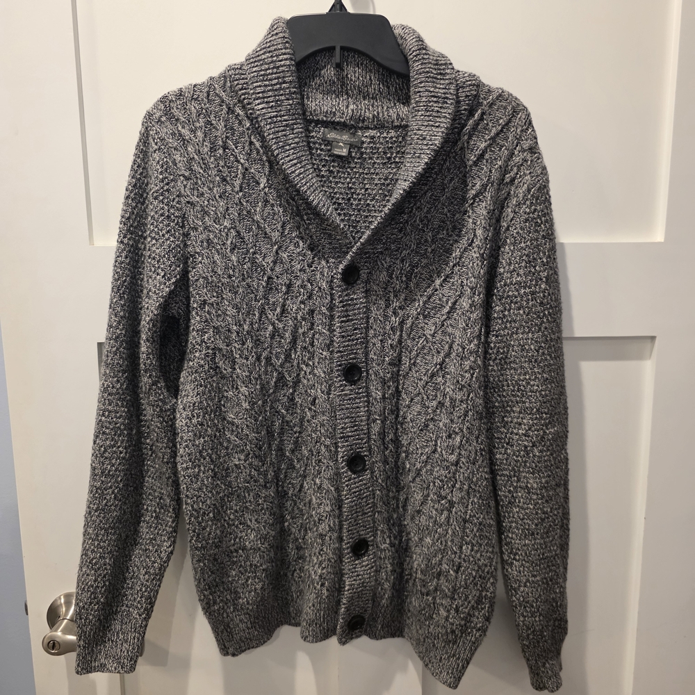 Eddie Bauer Chunky Cardigan Sweater Button Up Gray White Women M Academia y2k